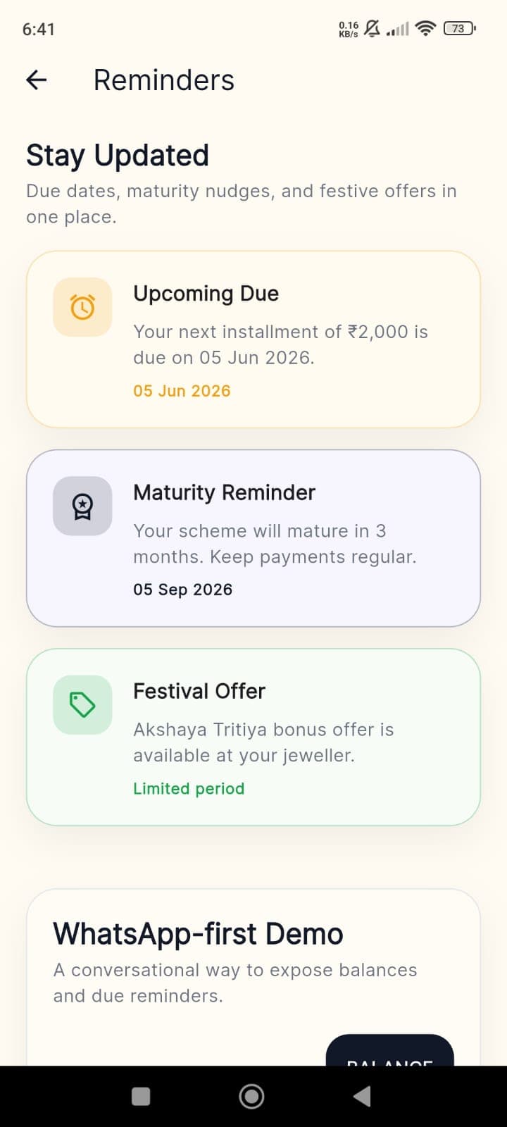 BishiPro reminders screen