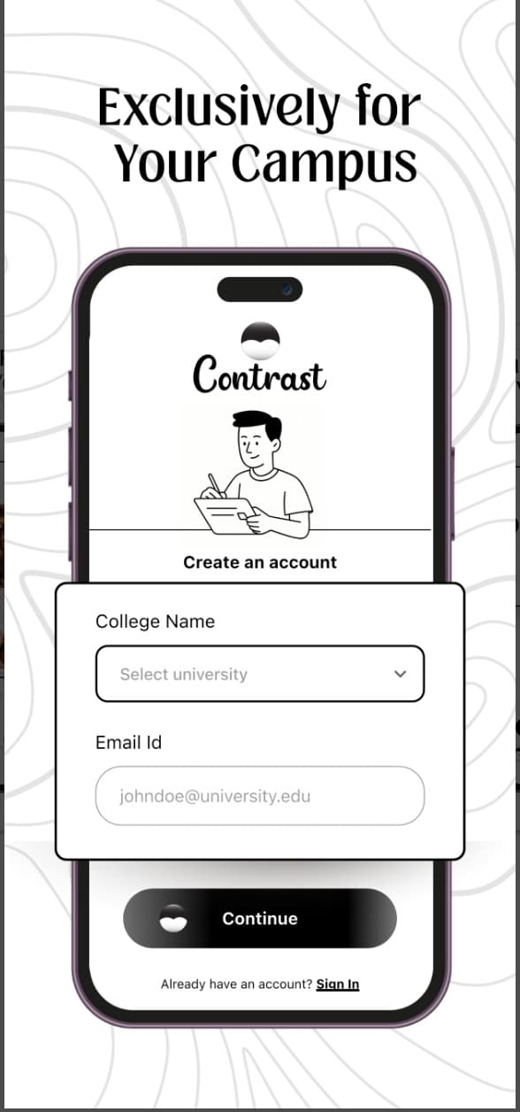 Contrast university email signup screen