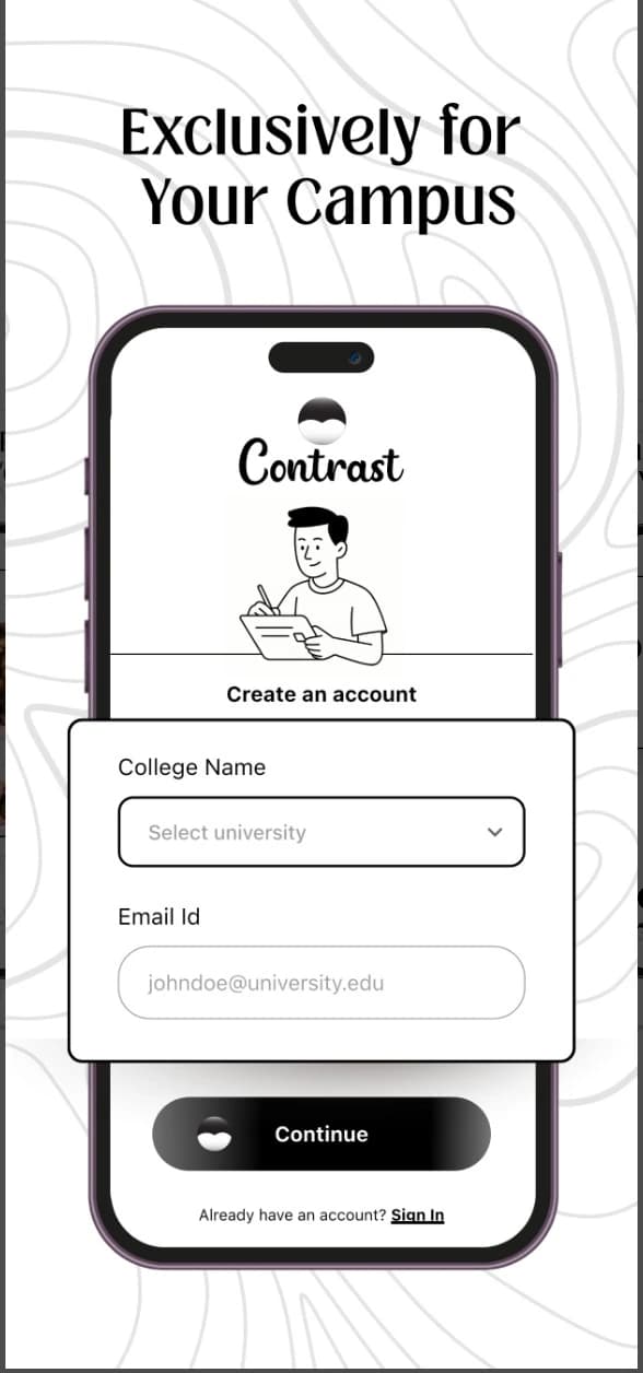 Contrast university email signup screen