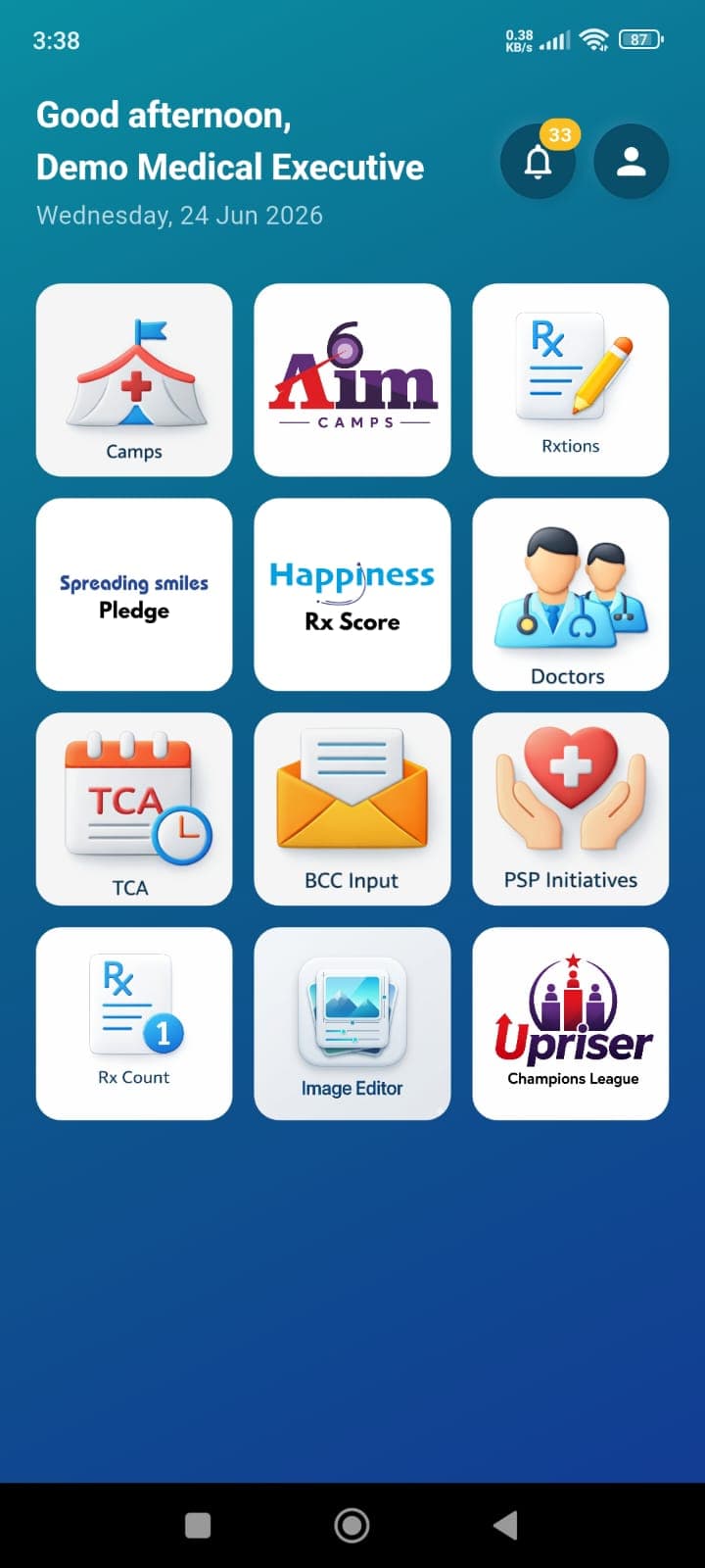 ME Manager mobile app dashboard