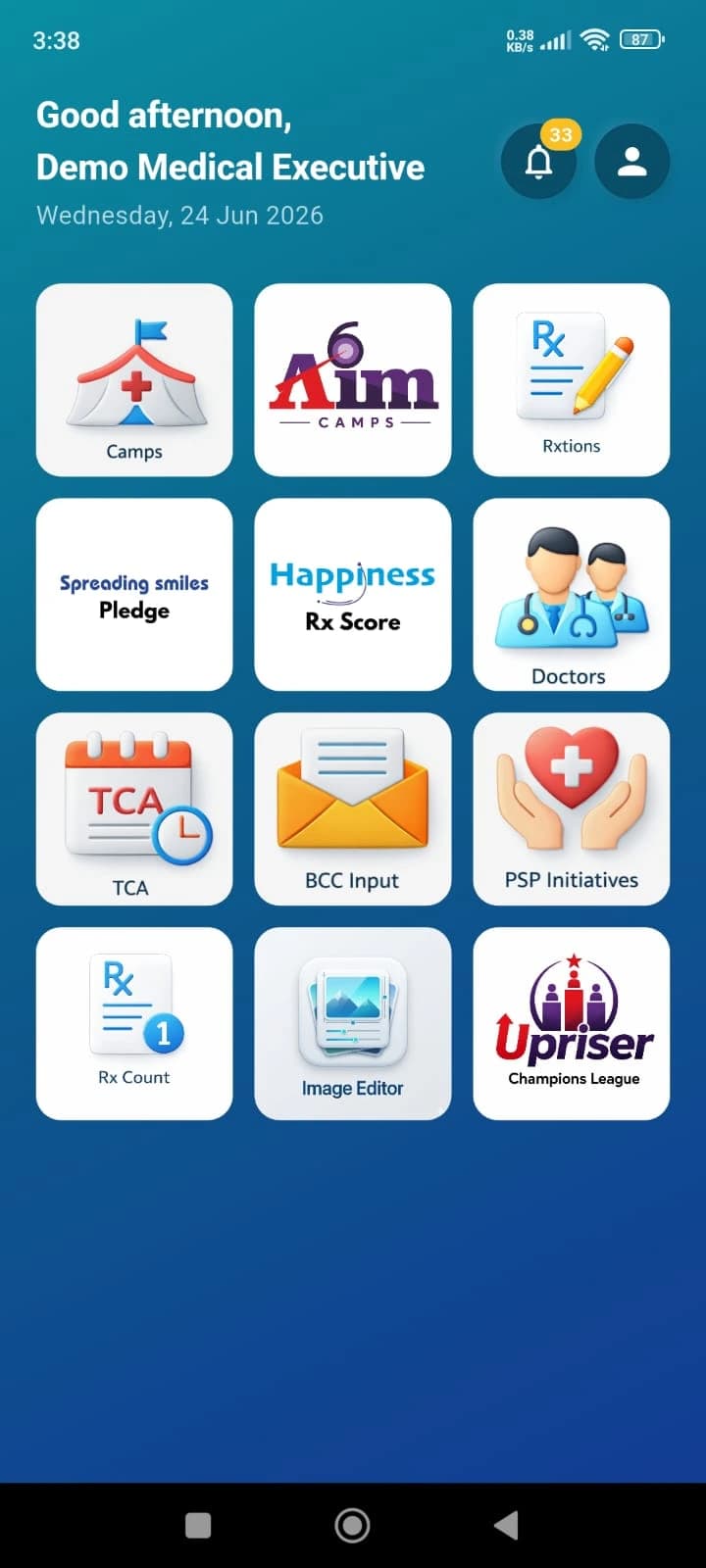 ME Manager mobile app dashboard